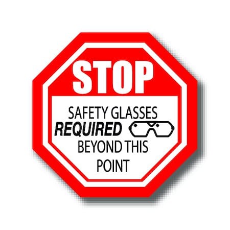 Ergomat 16in OCTAGON SIGNS - Stop Safety Glasses REQUIRED Beyond This Point DSV-SIGN 256 #0914 -UEN